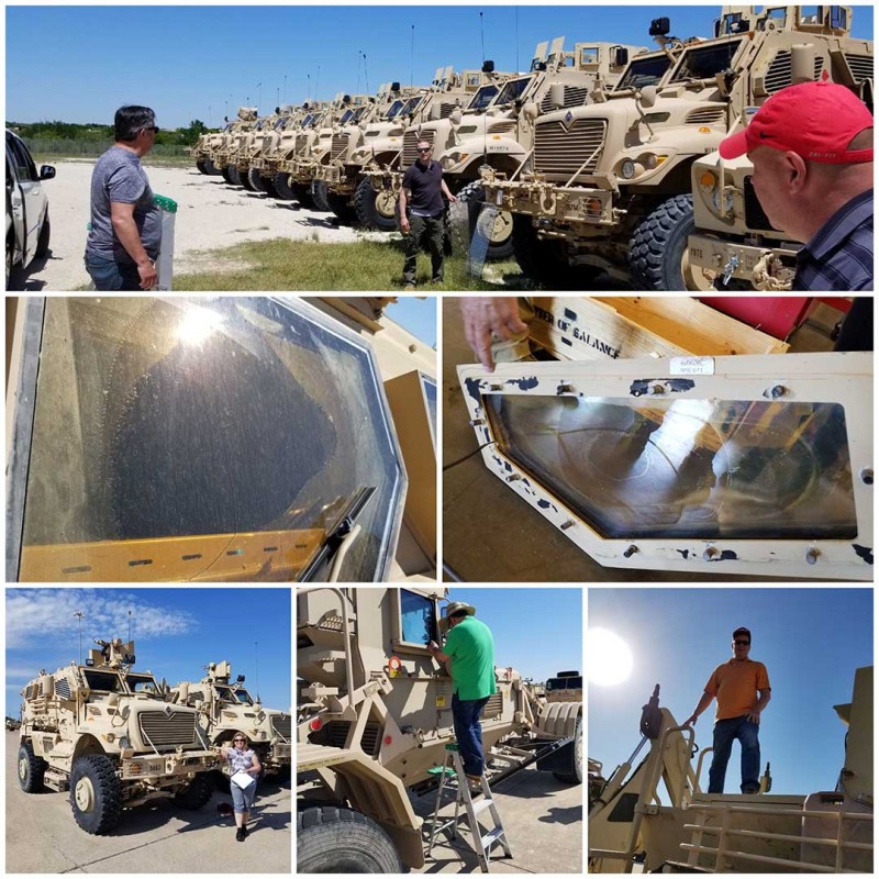 Collage of SHEPRA Inc. employees with military vehicles 3